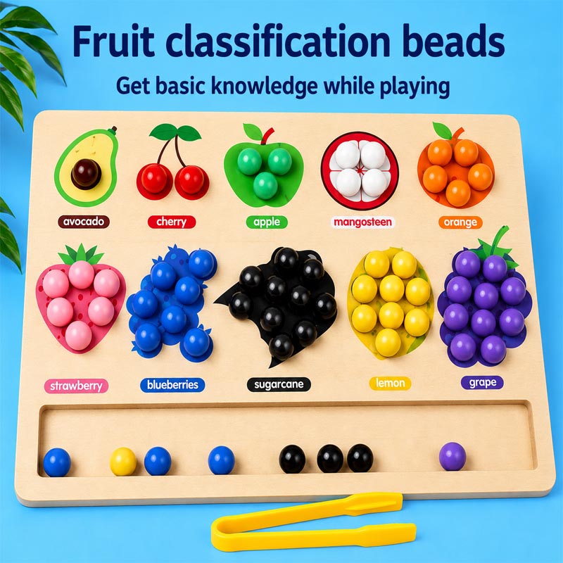 Fruit color sorting beads a wooden educational toy for toddlers thumbnail 2