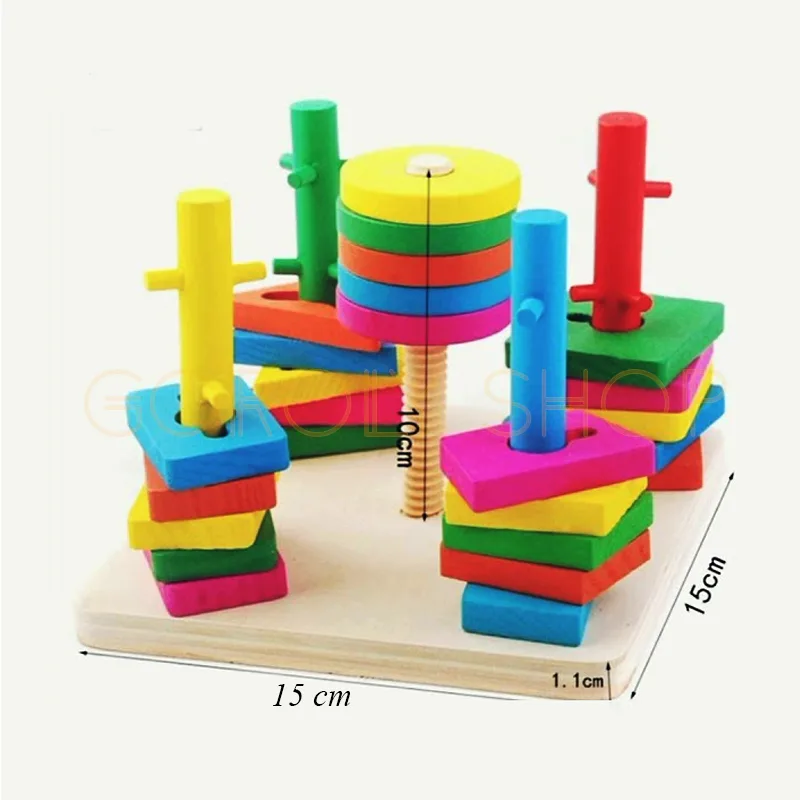 Wooden Five Column Set Blocks Geometry Puzzle | Montessori Shape Sorting Toy for Kids thumbnail 5