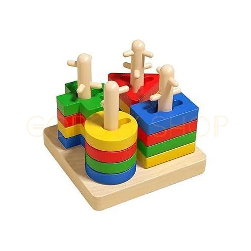 Geometric Four-Column Learning Set | Wooden Shape Sorting Montessori Toy for Kids thumbnail 2