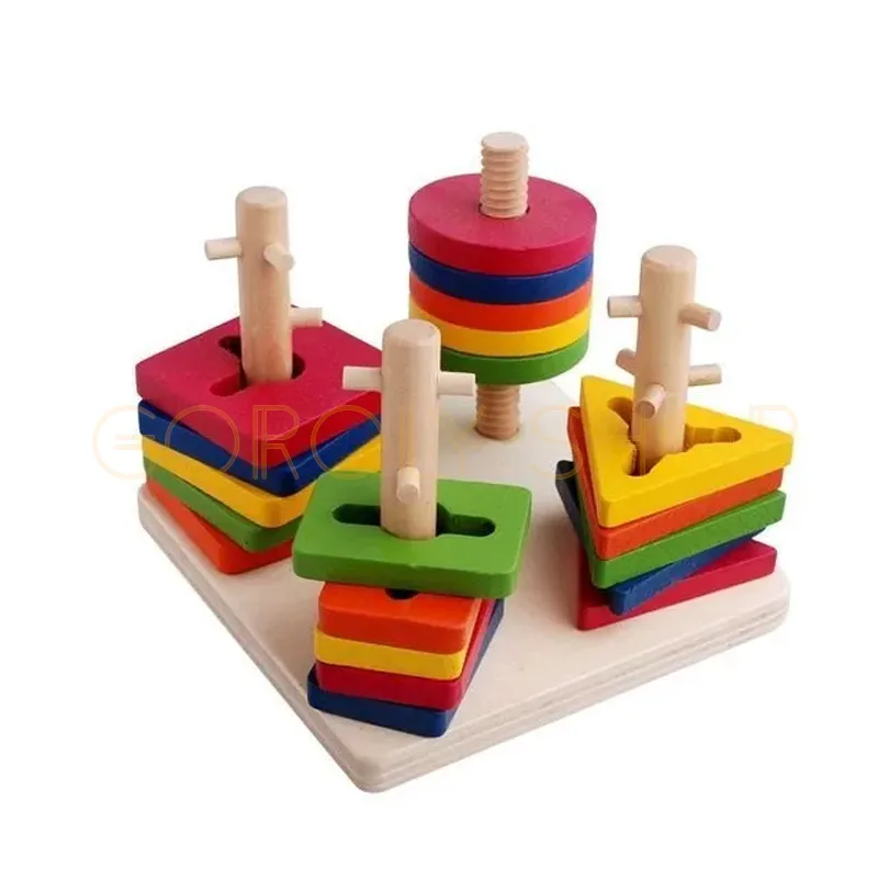 Geometric Four-Column Learning Set | Wooden Shape Sorting Montessori Toy for Kids thumbnail 3
