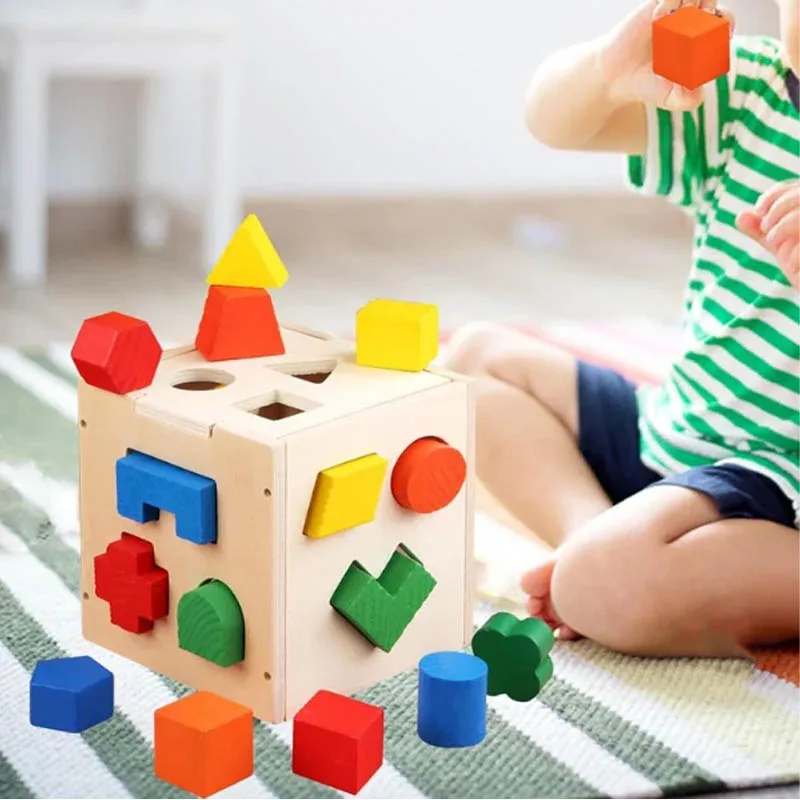 Fifteen Hole Shape Intelligence Box for Kids | Wooden Shape Sorting Montessori Toy thumbnail 3
