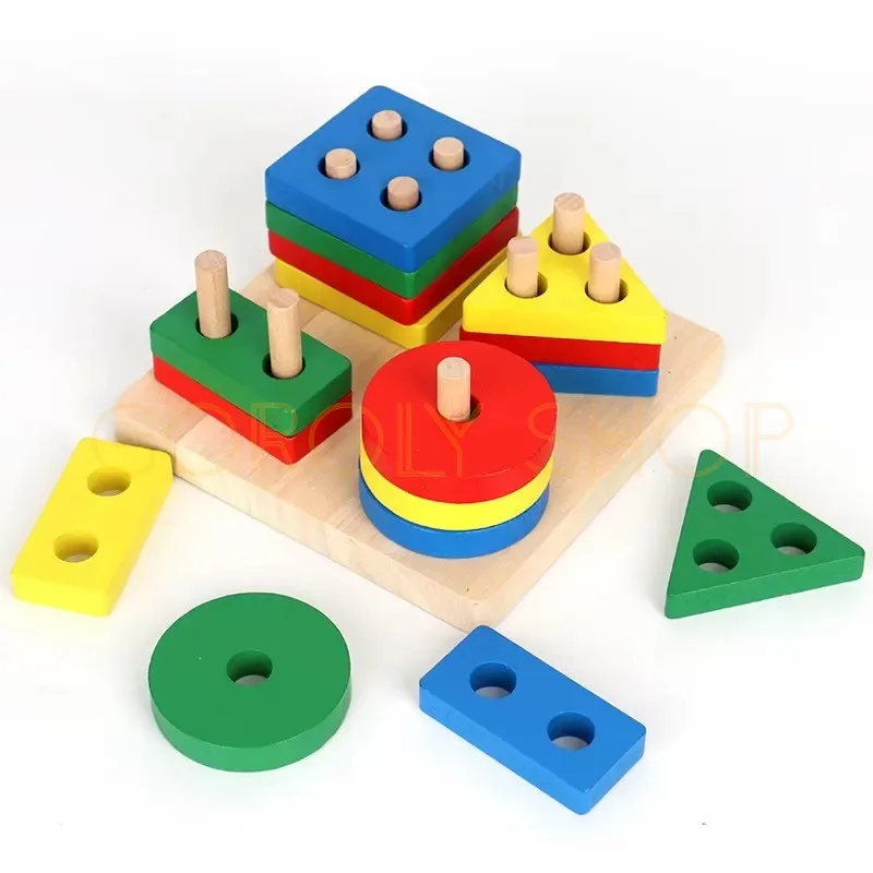 Geometric Wooden Shape Sorters & Stacking Puzzle Toys | Montessori Educational Toy for Kids thumbnail 2