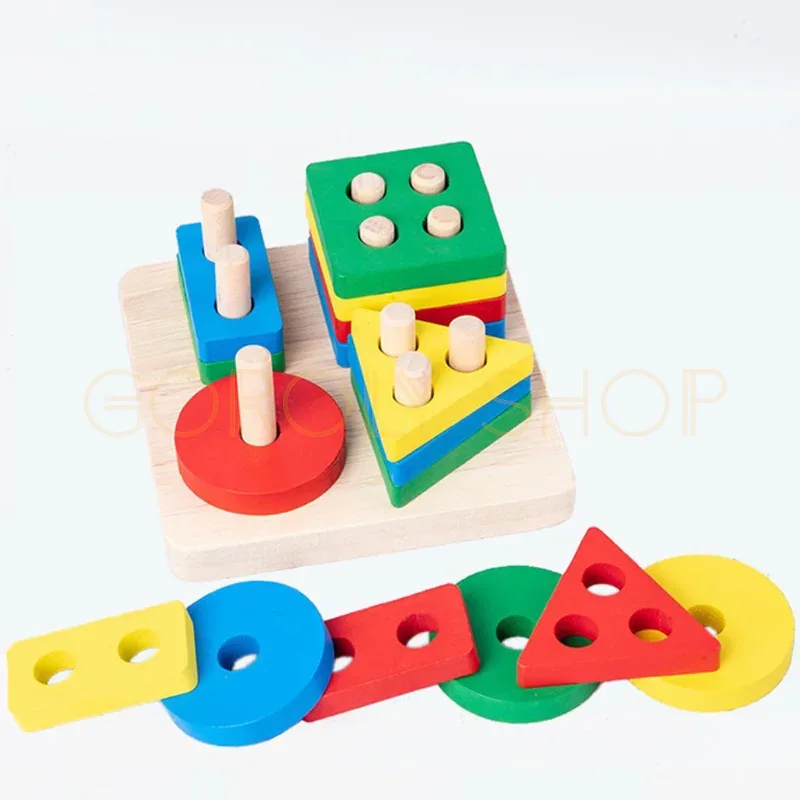 Geometric Wooden Shape Sorters & Stacking Puzzle Toys | Montessori Educational Toy for Kids thumbnail 3