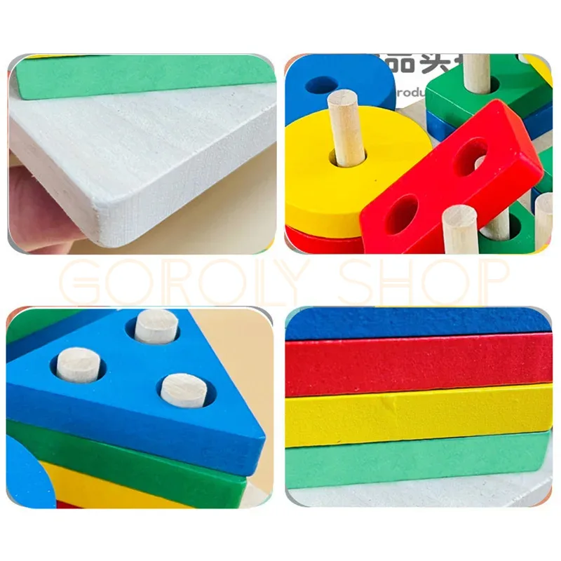 Geometric Wooden Shape Sorters & Stacking Puzzle Toys | Montessori Educational Toy for Kids thumbnail 5