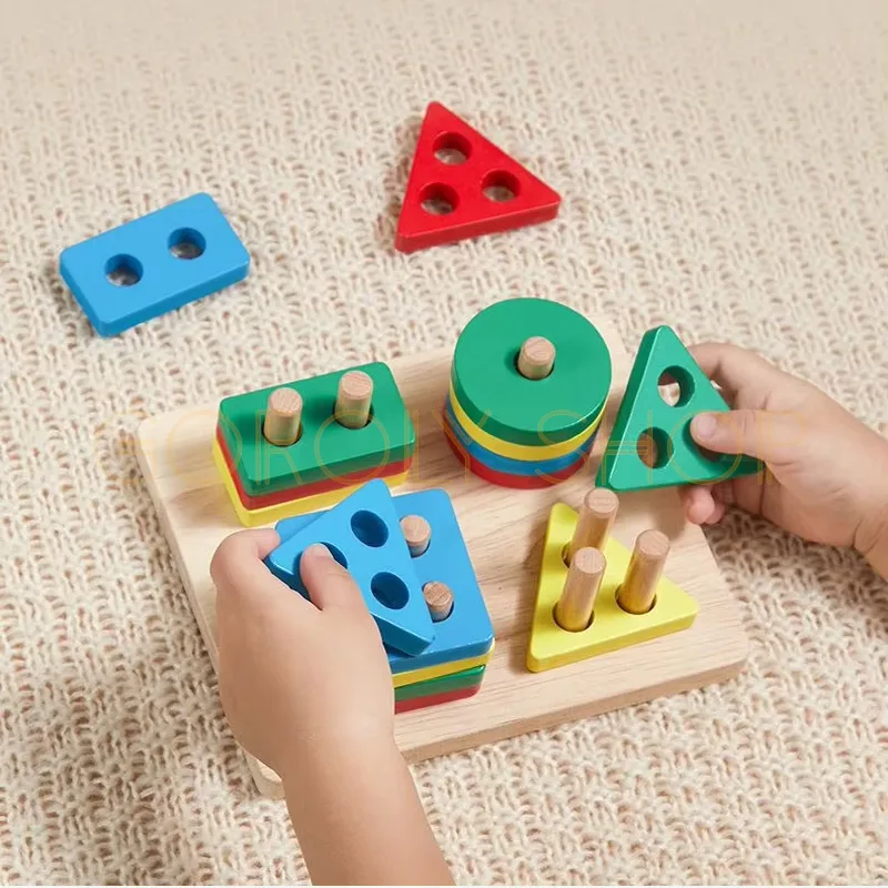 Geometric Wooden Shape Sorters & Stacking Puzzle Toys | Montessori Educational Toy for Kids thumbnail 6