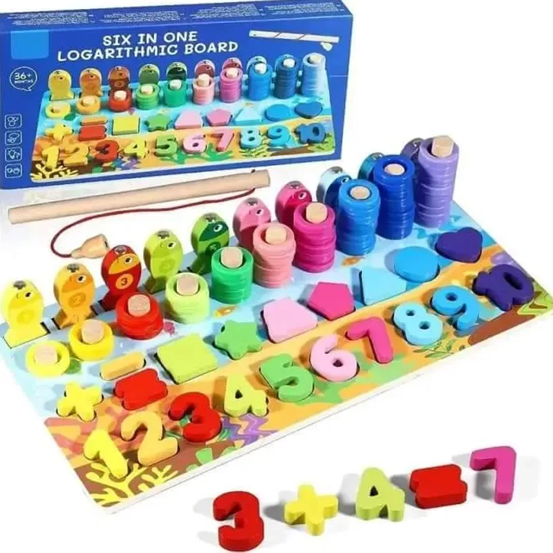 Six-in-One Logarithmic Board Educational Toy for Children | Wooden Montessori Multi-Activity Learning Board