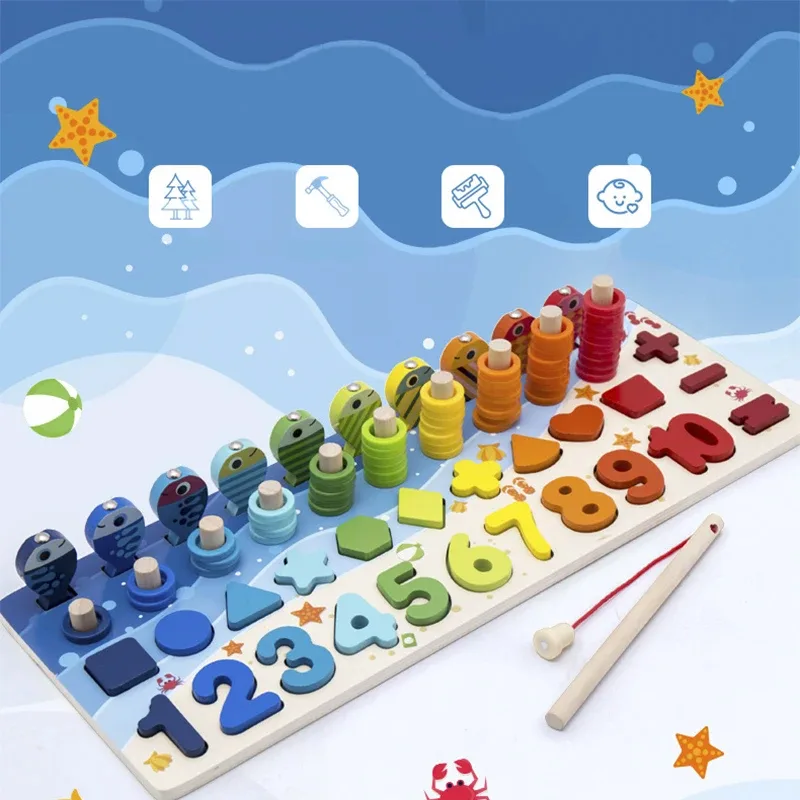 Six-in-One Logarithmic Board Educational Toy for Children | Wooden Montessori Multi-Activity Learning Board thumbnail 2