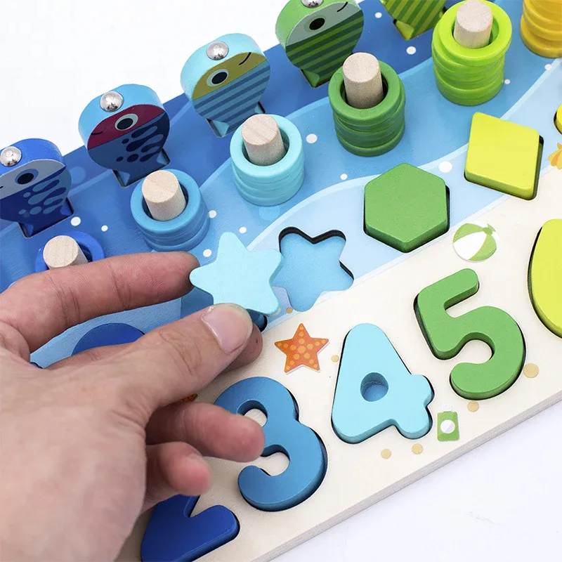 Six-in-One Logarithmic Board Educational Toy for Children | Wooden Montessori Multi-Activity Learning Board thumbnail 4