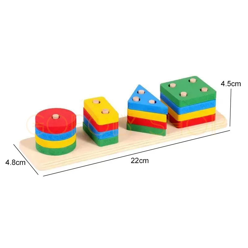 Geometric Five-Set Column Wooden Educational Toy | Montessori Shape Sorting & Stacking Puzzle for Kids thumbnail 6