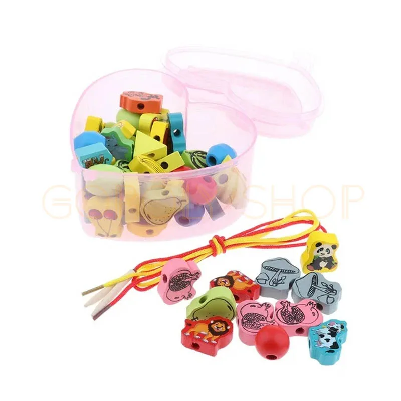 26-piece wooden cartoon animal and fruit lacing bead set thumbnail 2