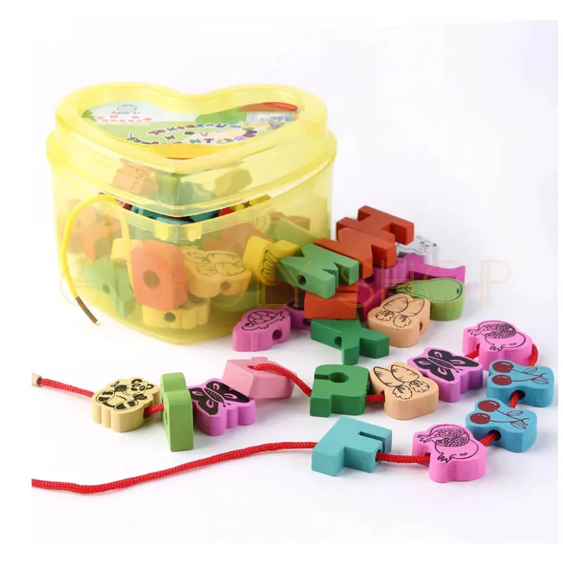26-piece wooden cartoon animal and fruit lacing bead set thumbnail 3