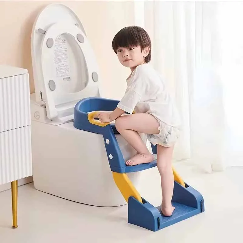 Adjustable toddler potty training seat with a built-in step ladder