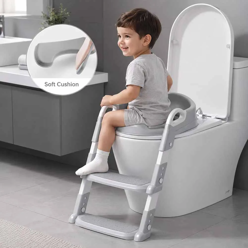 Adjustable toddler potty training seat with a built-in step ladder specification 1