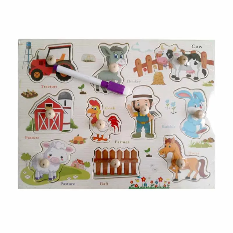  2-in-1 Wooden Farm Animal Knobbed Puzzle and Whiteboard thumbnail 2