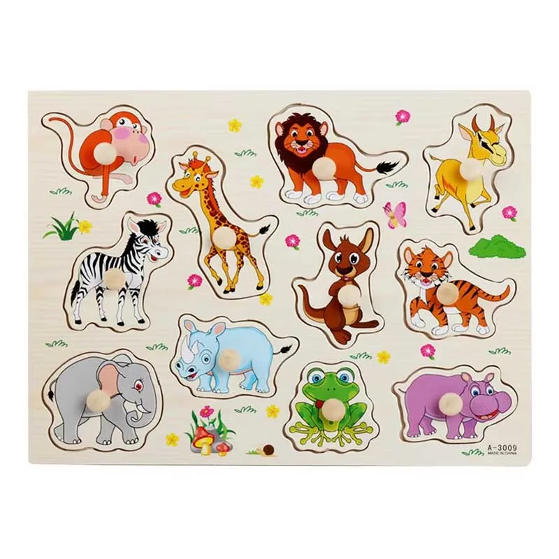 Montessori Educational Wooden Wild Animals Peg Puzzle Board thumbnail 2