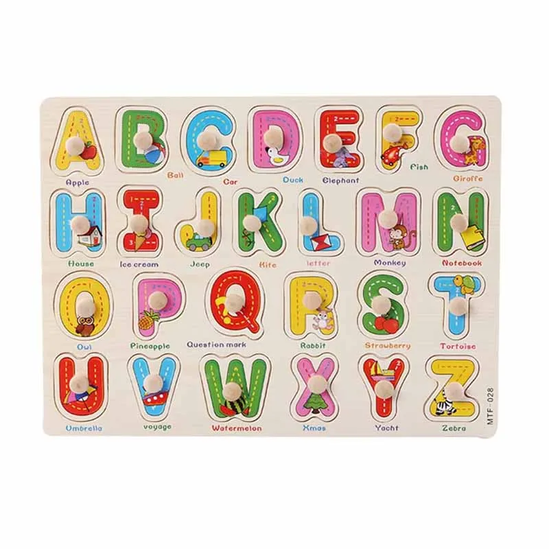 Montessori English Alphabet Wooden Peg Puzzle Board by Sample Brand - Kids Learning