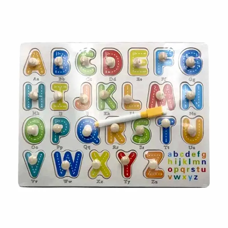 Wooden alphabet peg puzzle designed for early childhood learning and fine motor development. thumbnail 2